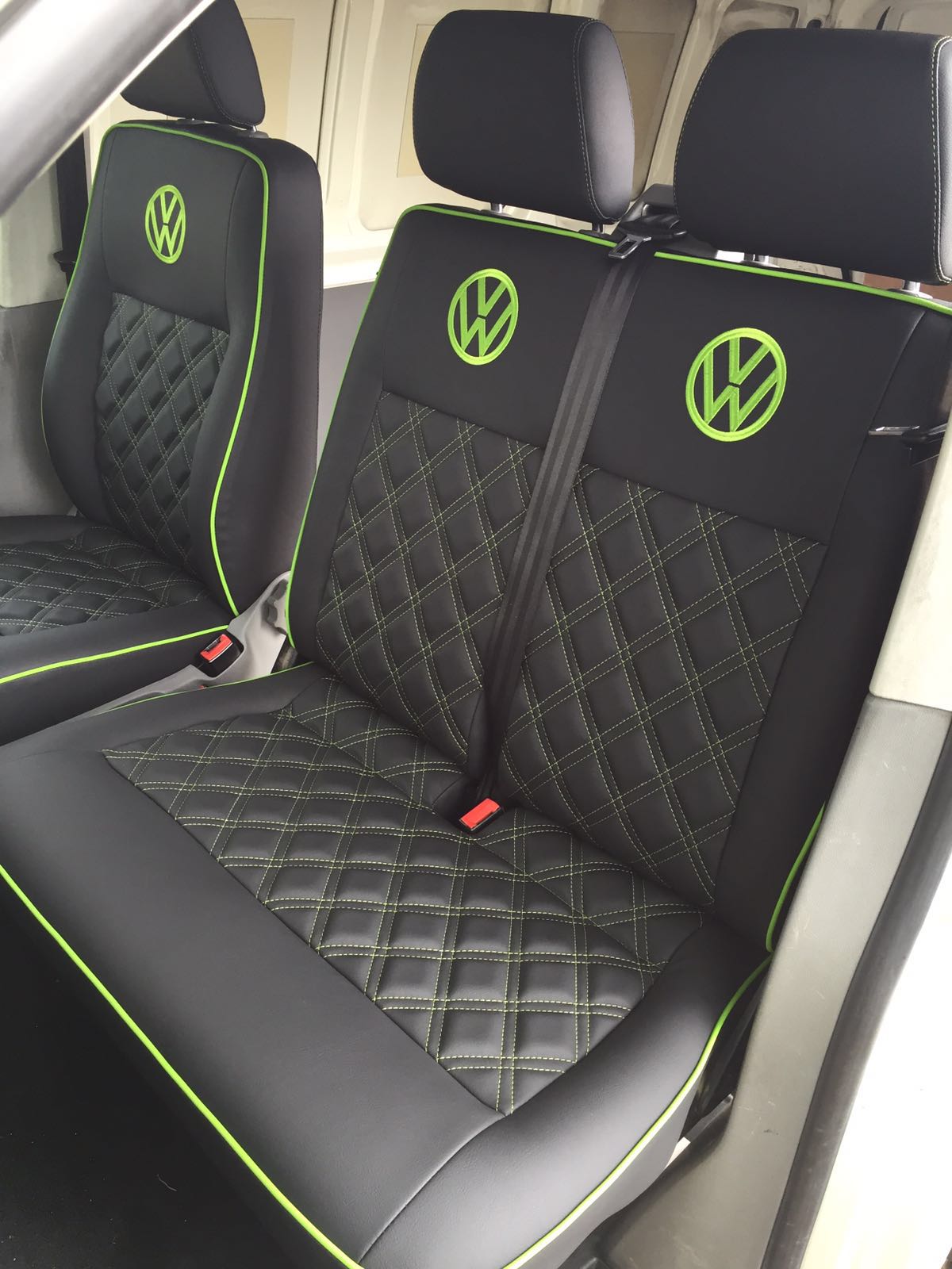 CSG Trimming Southampton. VW seats with bentley stich and green trim